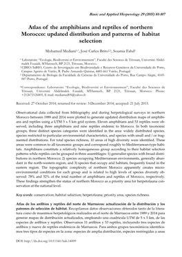 Atlas of the Amphibians and Reptiles of Northern Morocco: Updated Distribution and Patterns of Habitat Selection