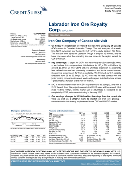 Iron Ore Company of Canada Site Visit Enterprise Value (C$ M) 1,935.54