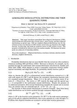 Generalized Skew-Elliptical Distributions and Their Quadratic Forms