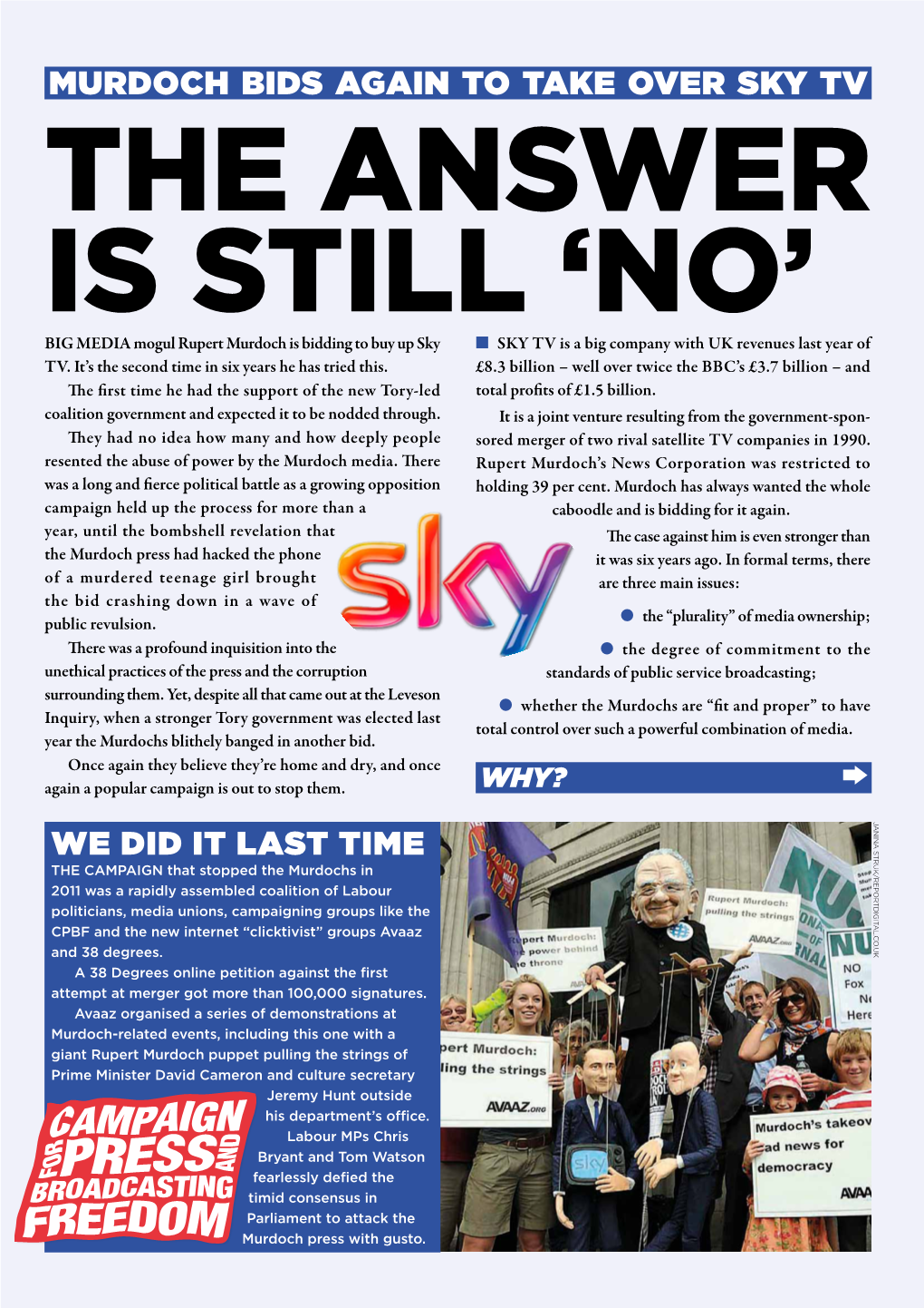 We Did It Last Time Murdoch Bids Again to Take Over Sky Tv