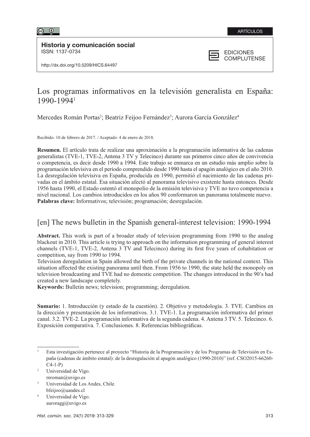 Los Programas Informativos En La Televisión Generalista En España: 1990-19941