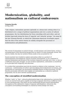 Modernization, Globality, and Nationalism As Cultural Endeavours