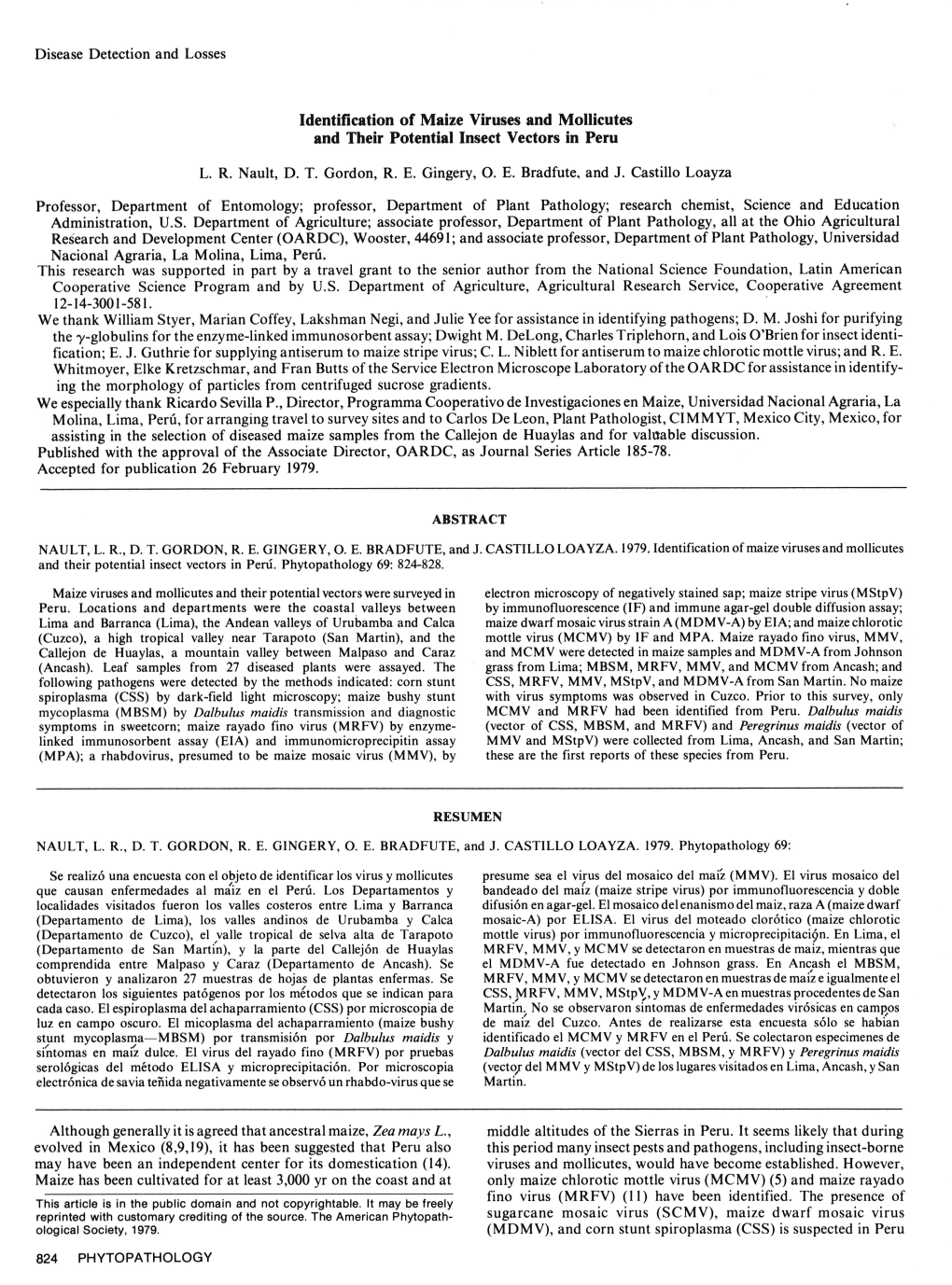 Identification of Maize Viruses and Mollicutes and Their Potential Insect Vectors in Peru