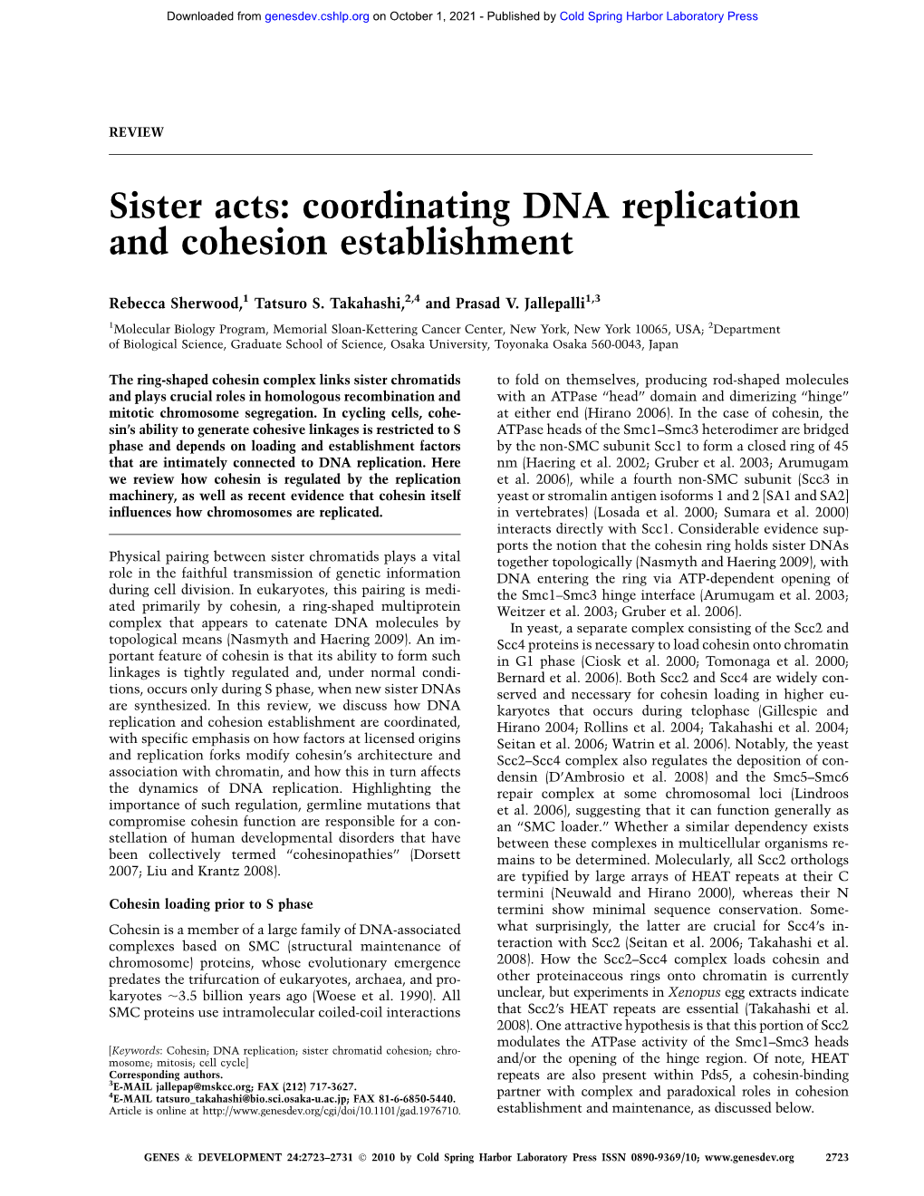 Sister Acts: Coordinating DNA Replication and Cohesion Establishment