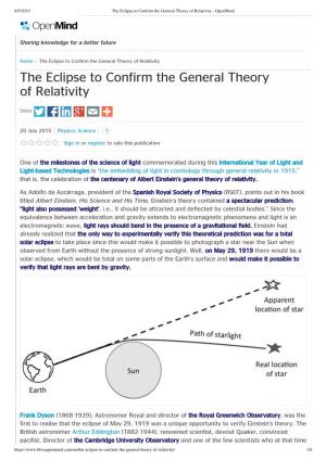 The Eclipse to Confirm the General Theory of Relativity - Openmind Search Private Area