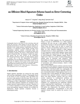 An Efficient Blind Signature Scheme Based on Error Correcting Codes