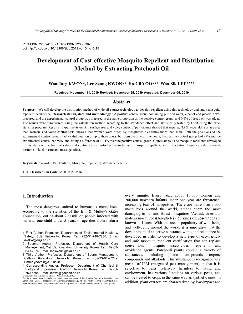 Development of Cost-Effective Mosquito Repellent and Distribution Method by Extracting Patchouli Oil