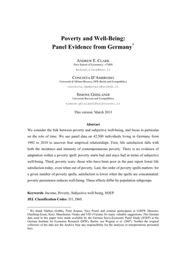 Poverty and Well-Being: Panel Evidence from Germany*