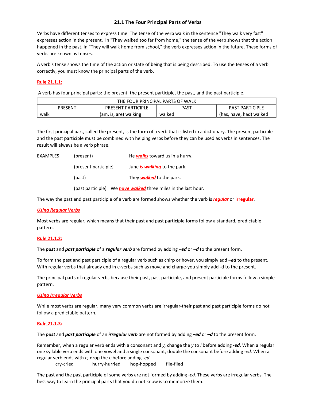 21.1 the Four Principal Parts of Verbs