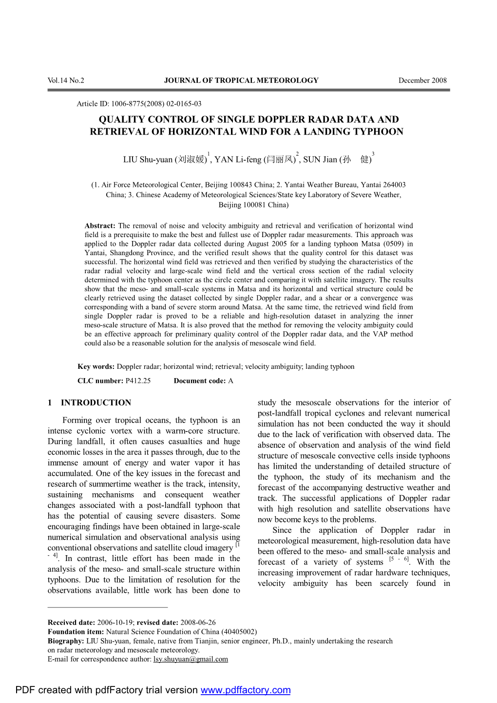 Quality Control of Single Doppler Radar Data and Retrieval of Horizontal Wind for a Landing Typhoon