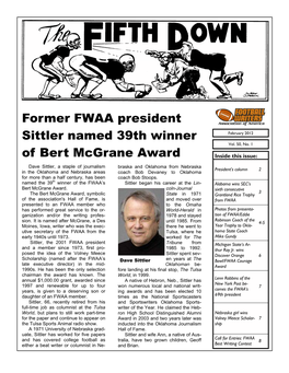 Former FWAA President Sittler Named 39Th Winner of Bert Mcgrane Award
