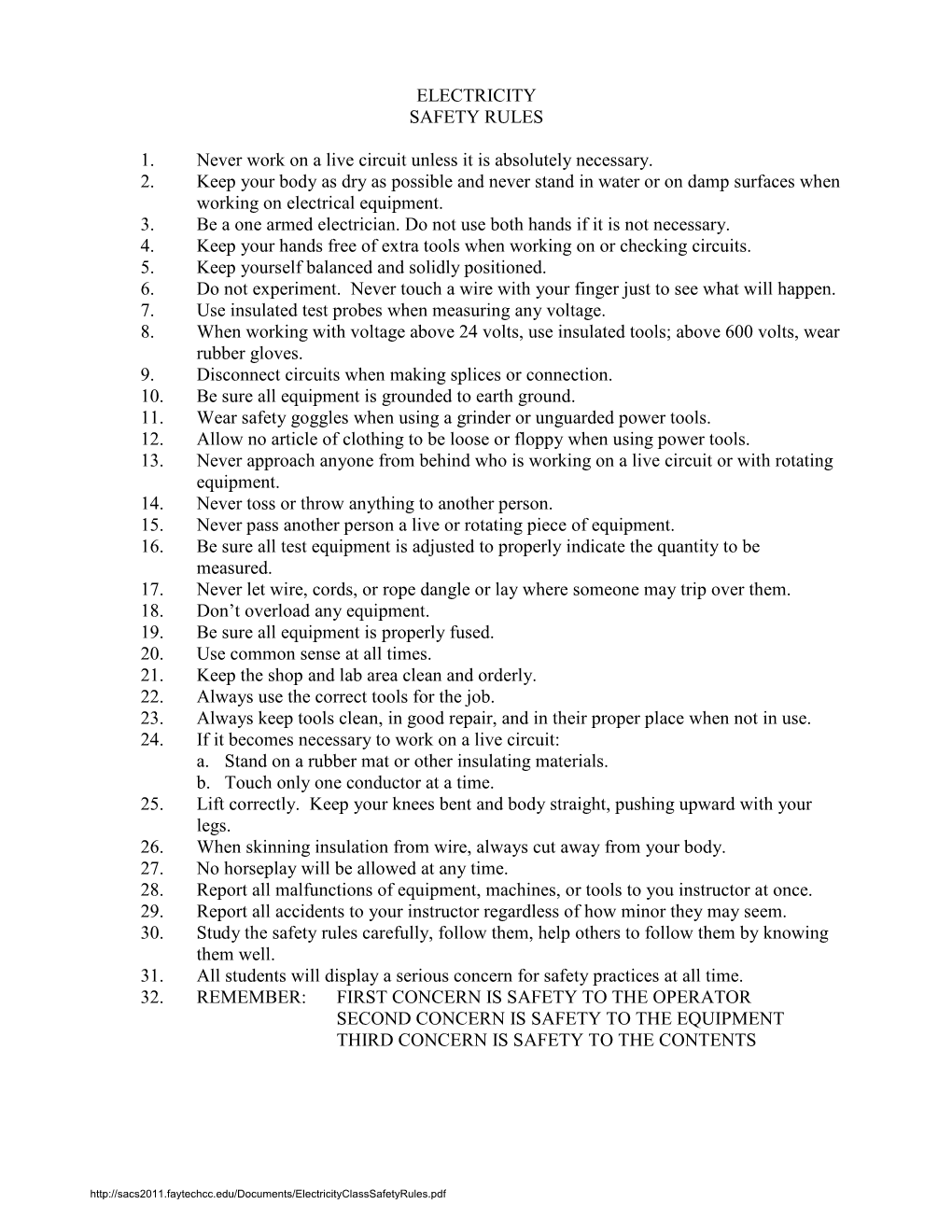 ELECTRICITY SAFETY RULES 1. Never Work on a Live Circuit Unless It