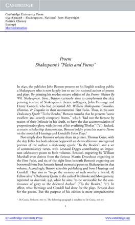 Proem Shakespeare's “Plaies and Poems”