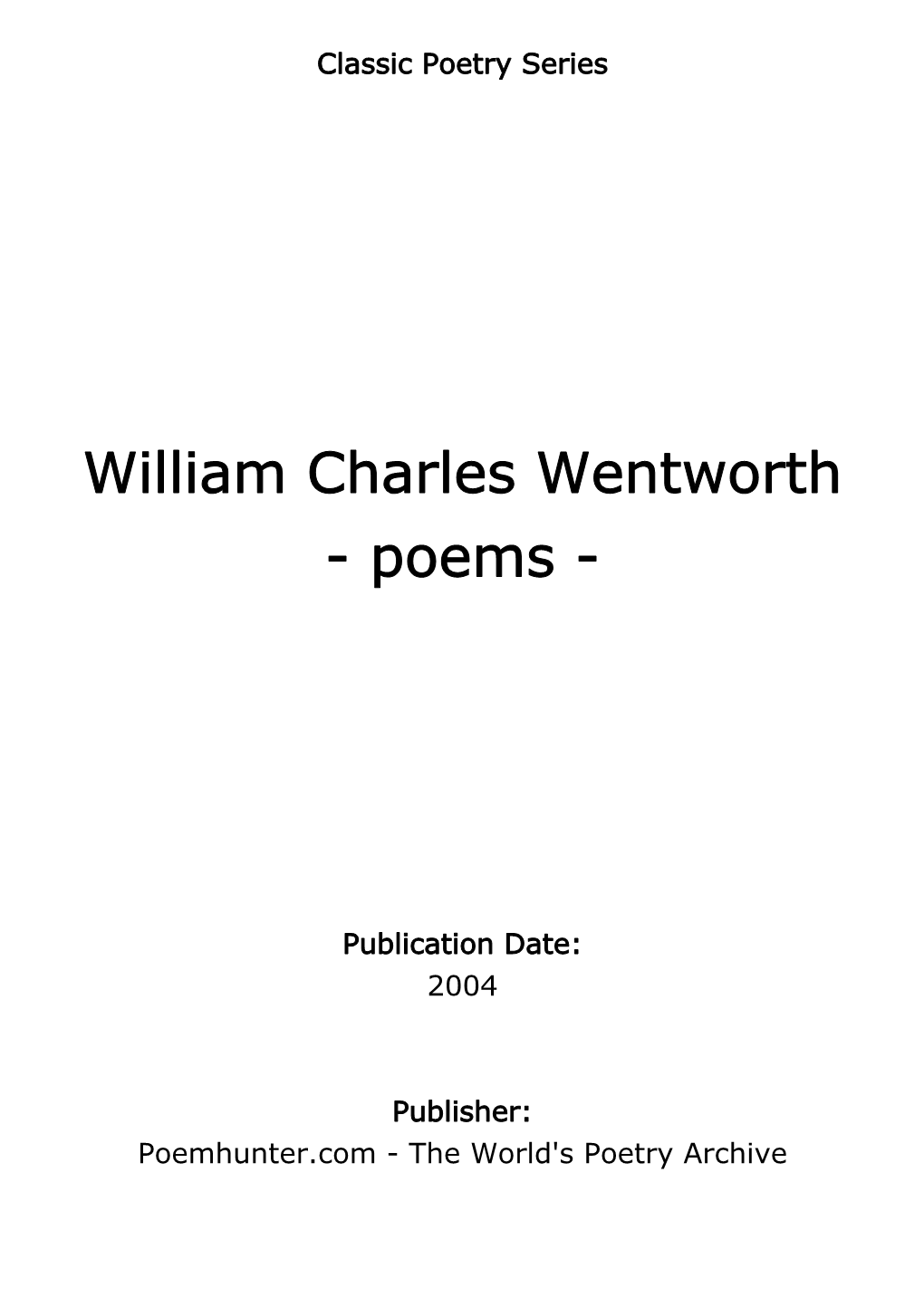 William Charles Wentworth - Poems