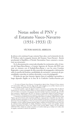Notas Sobre El PNV Y El Estatuto Vasco-Navarro (1931-1933) (I)