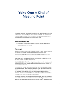 Yoko Ono a Kind of Meeting Point