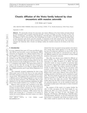 Chaotic Diffusion of the Vesta Family Induced by Close Encounters With