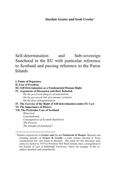 Self-Determination and Sub-Sovereign Statehood in the EU with Particular Reference to Scotland and Passing Reference to the Faroe Islands L
