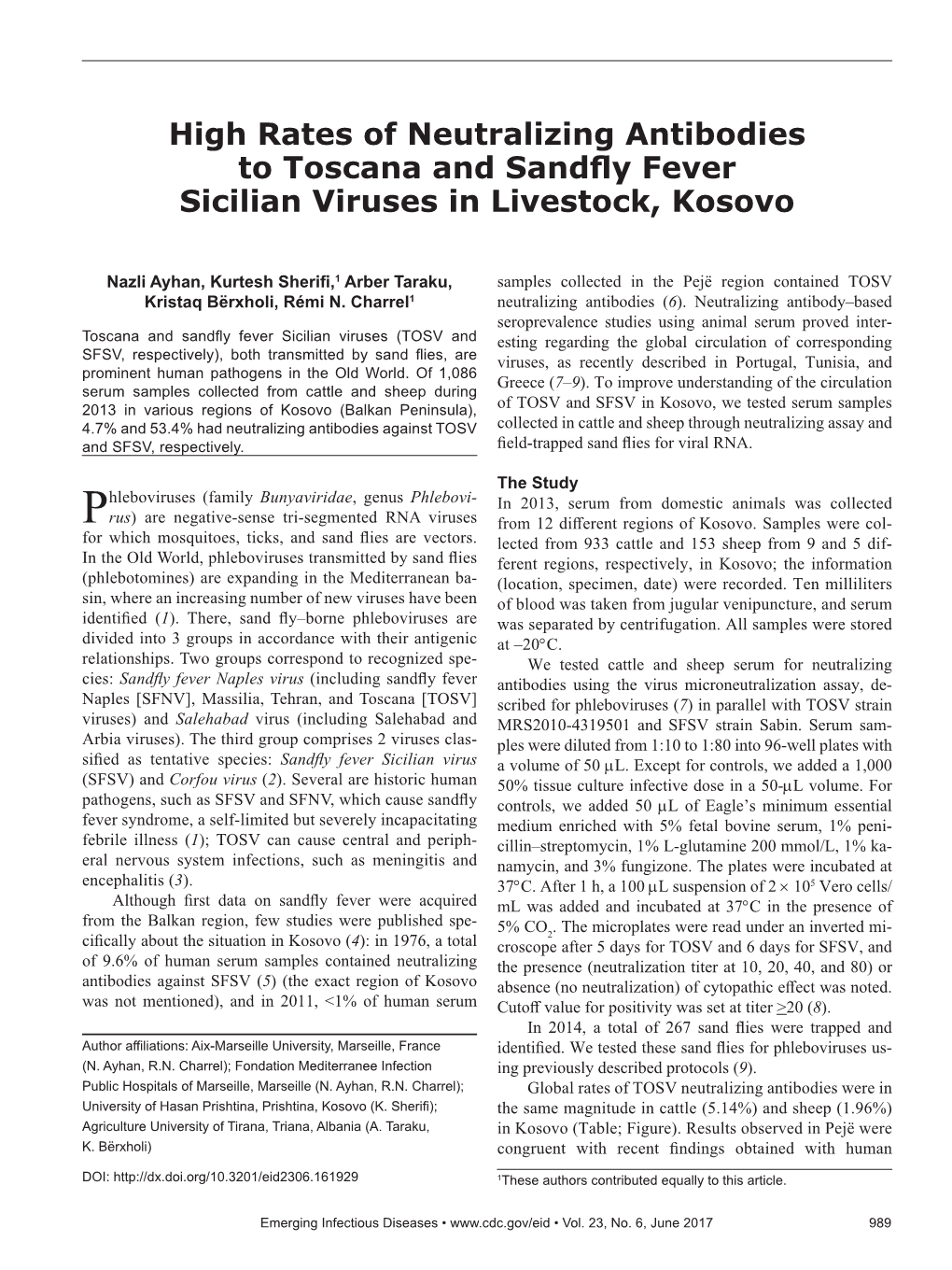 High Rates of Neutralizing Antibodies to Toscana and Sandfly Fever Sicilian Viruses in Livestock, Kosovo