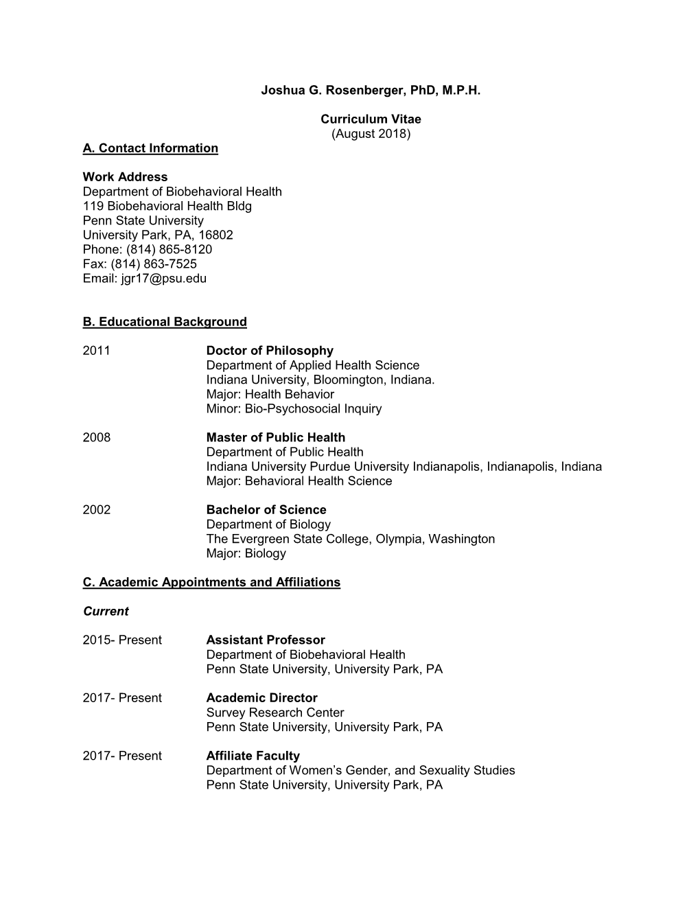 Joshua Rosenberger CV