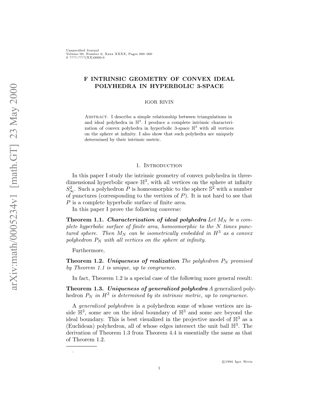 Arxiv:Math/0005234V1 [Math.GT] 23 May 2000 Hoe 1.2