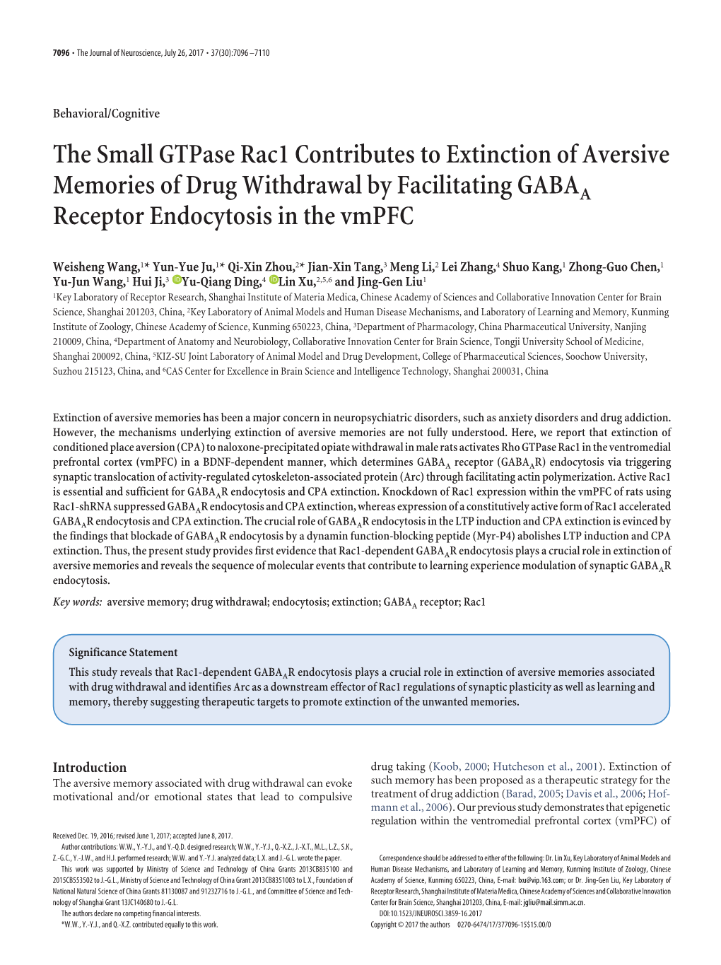 The Small Gtpase Rac1 Contributes to Extinction of Aversive Memories