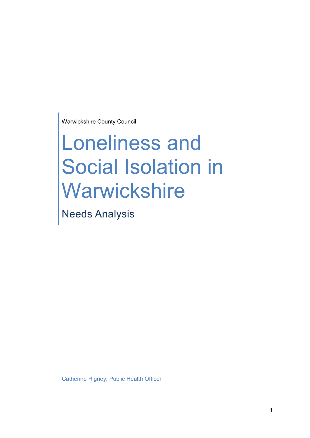 Loneliness and Social Isolation in Warwickshire