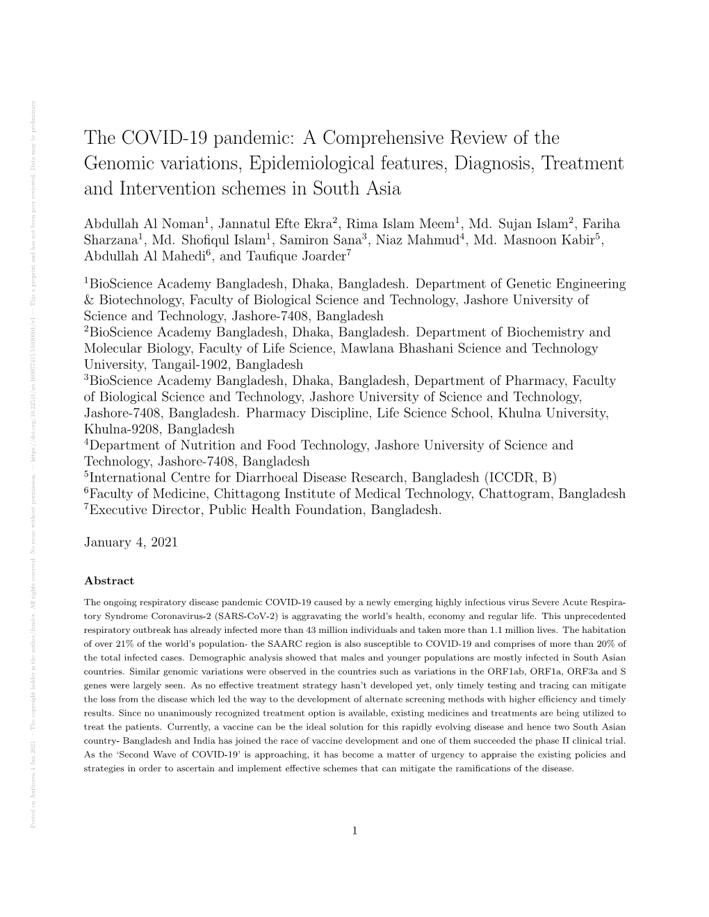 The COVID-19 Pandemic: a Comprehensive Review Of