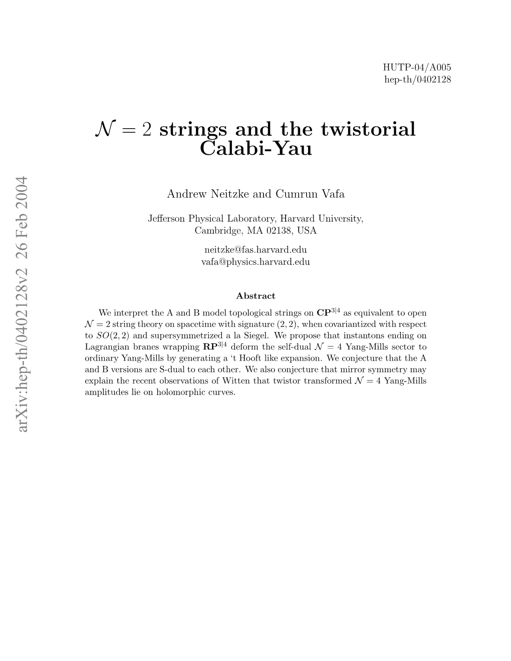 N = 2 Strings and the Twistorial Calabi-Yau