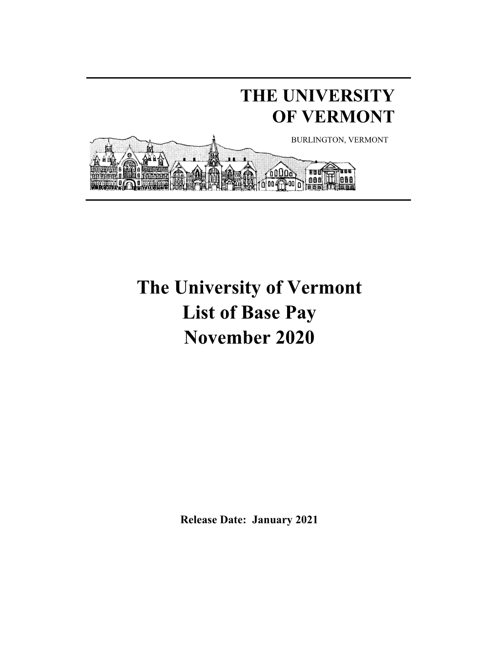 The University of Vermont List of Base Pay November 2020