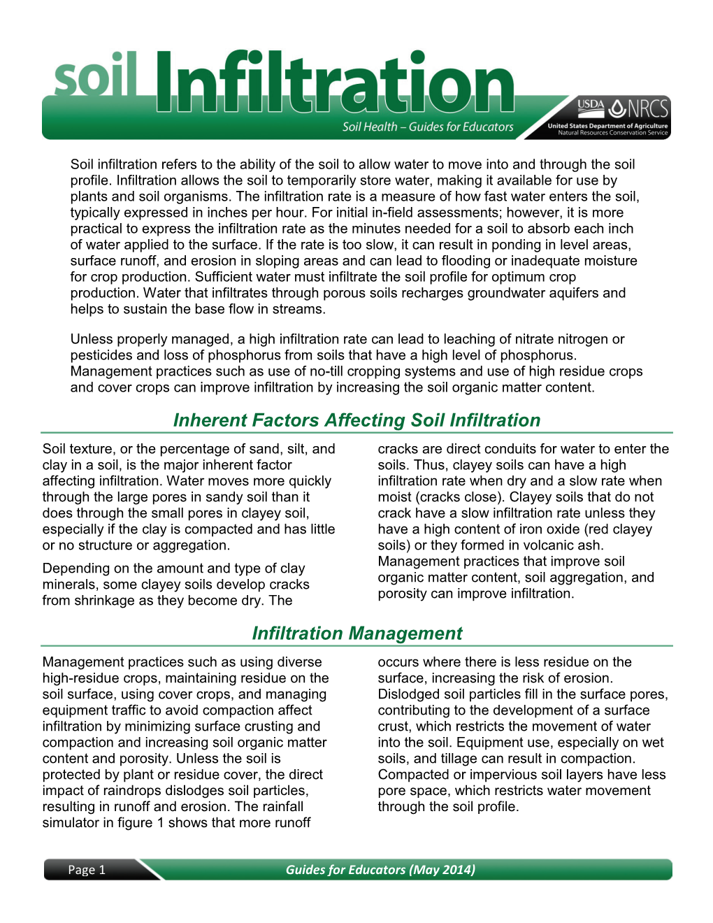 Soil Infiltration Refers to the Ability of the Soil to Allow Water to Move Into and Through the Soil Profile