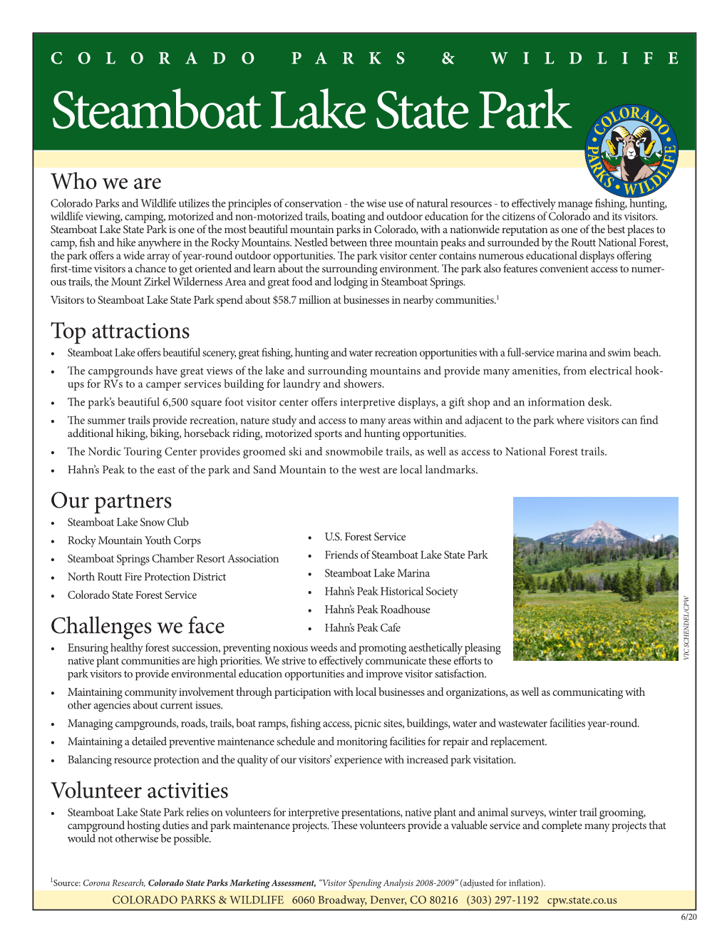 Steamboat Lake State Park Fact Sheet