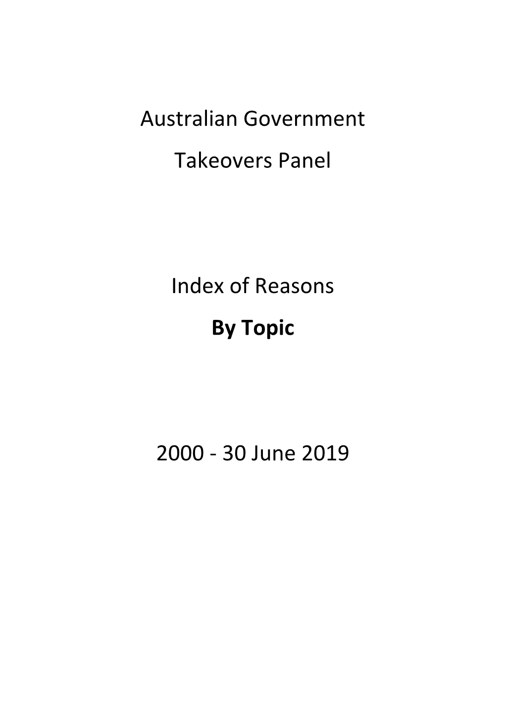 Index of Reasons by Topic