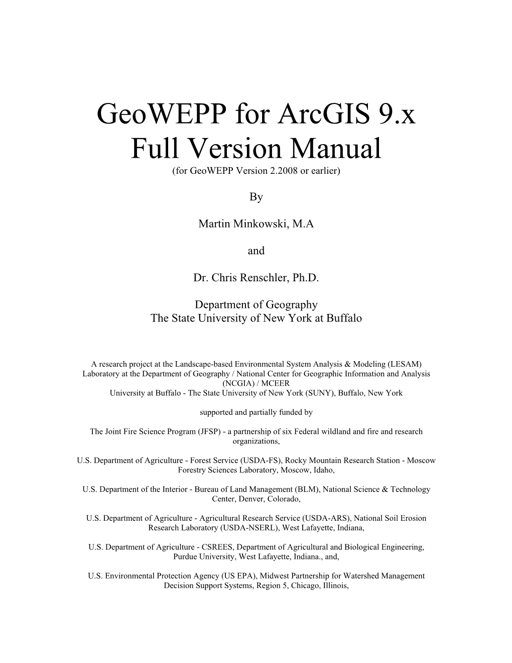 Geowepp for Arcgis 9.X Full Version Manual (For Geowepp Version 2.2008 Or Earlier)