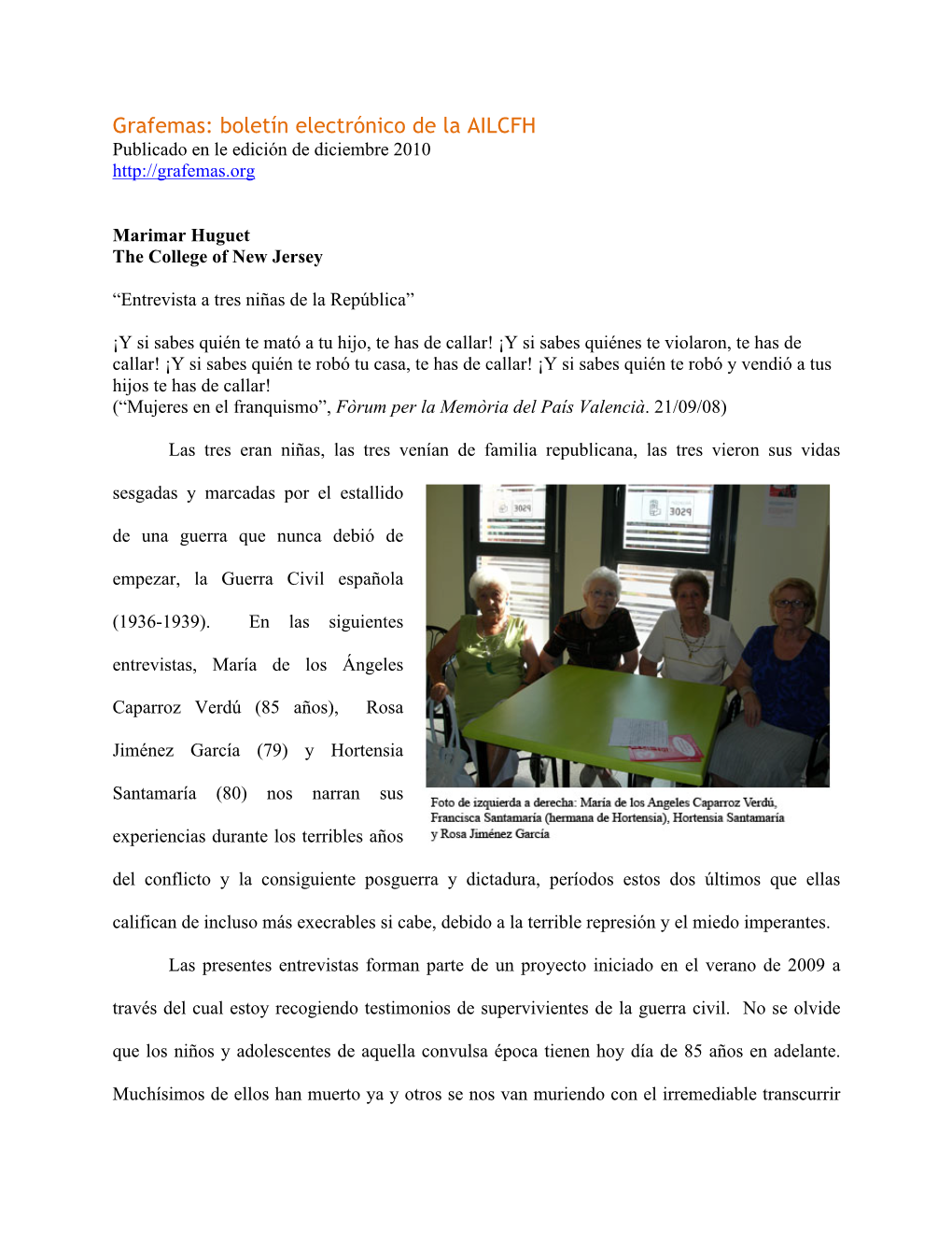 Grafemas: Boletín Electrónico De La AILCFH Publicado En Le Edición De Diciembre 2010