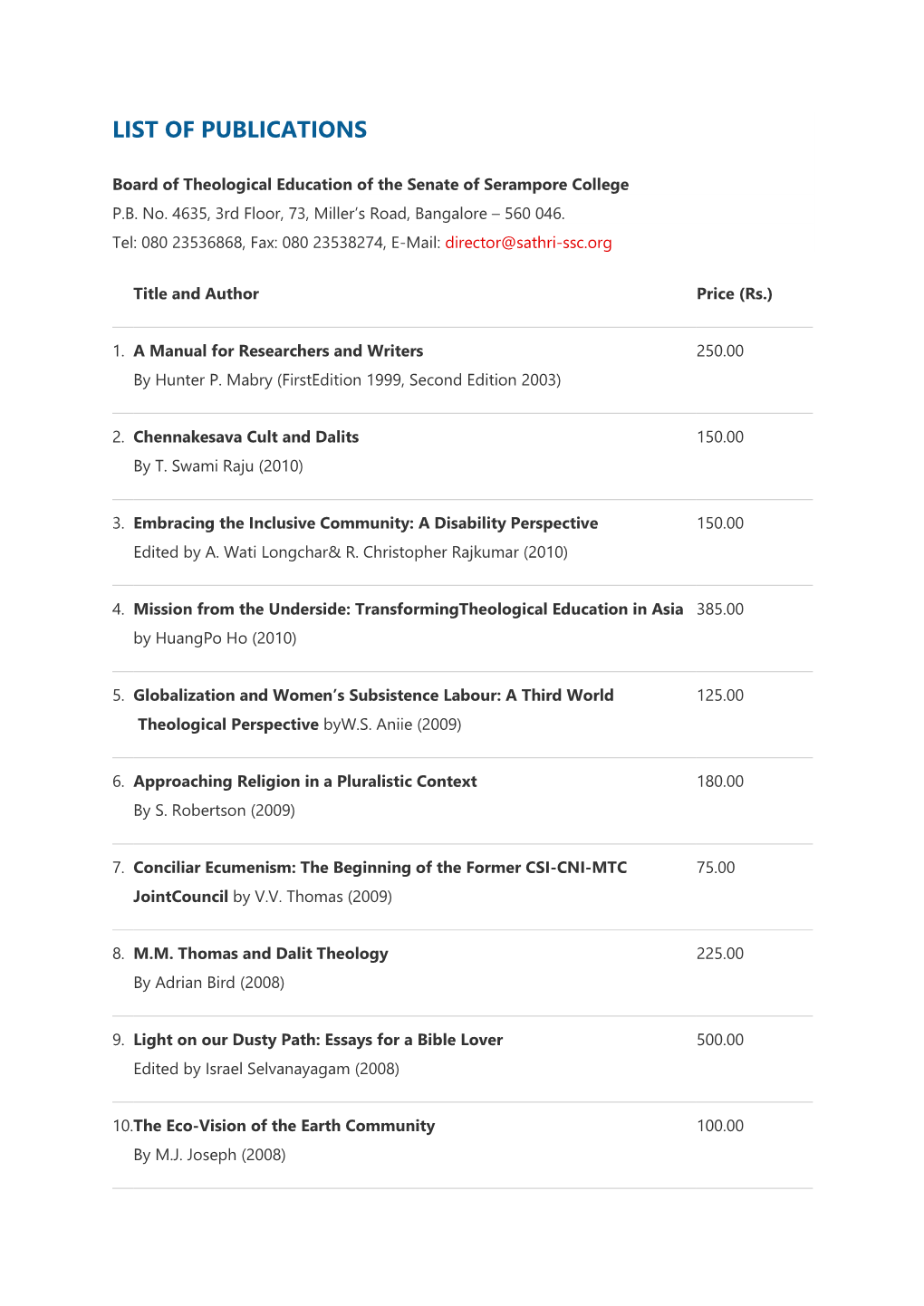 List of Publications