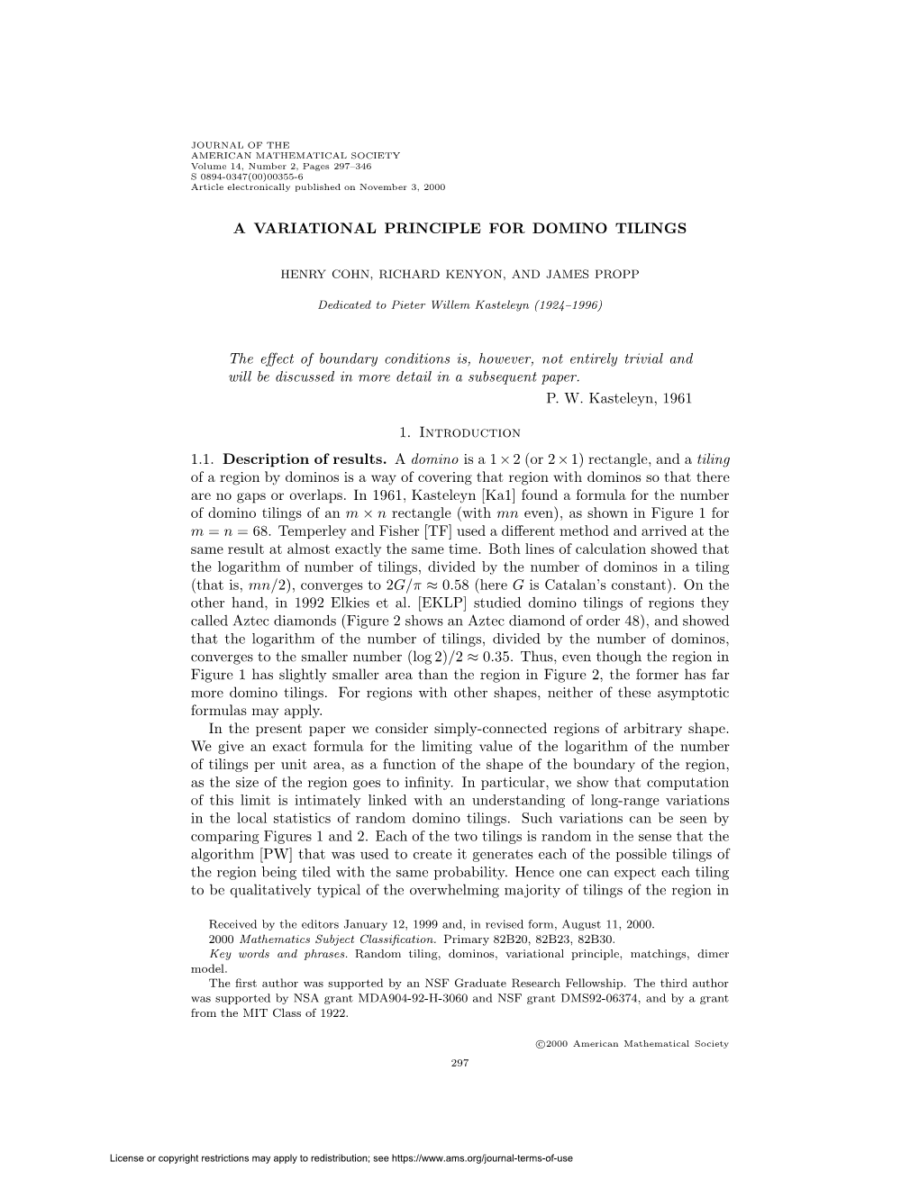 A Variational Principle for Domino Tilings