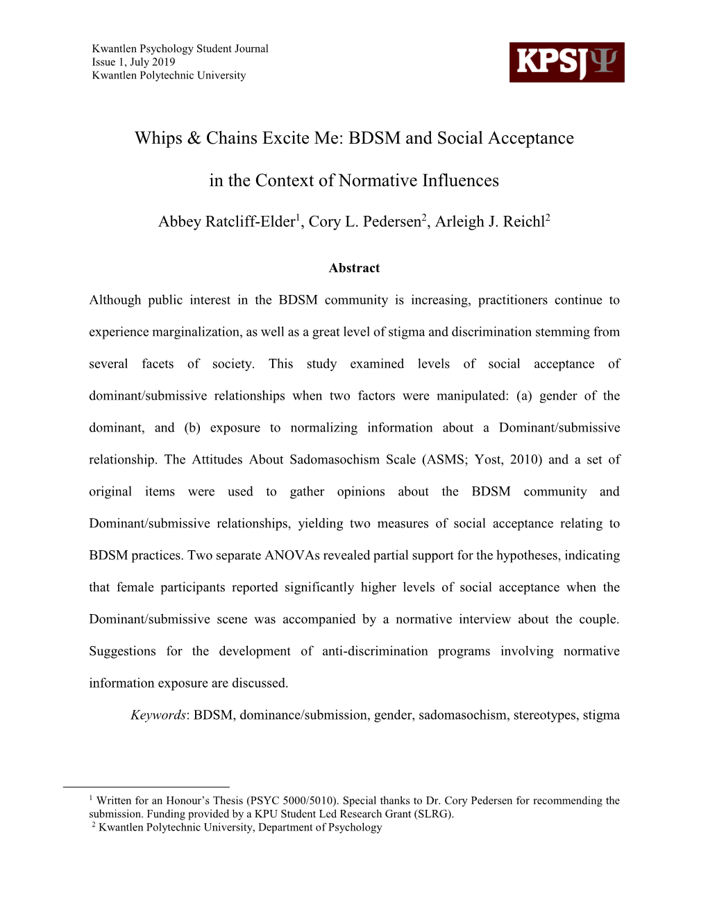 BDSM and Social Acceptance in the Context of Normative Influences