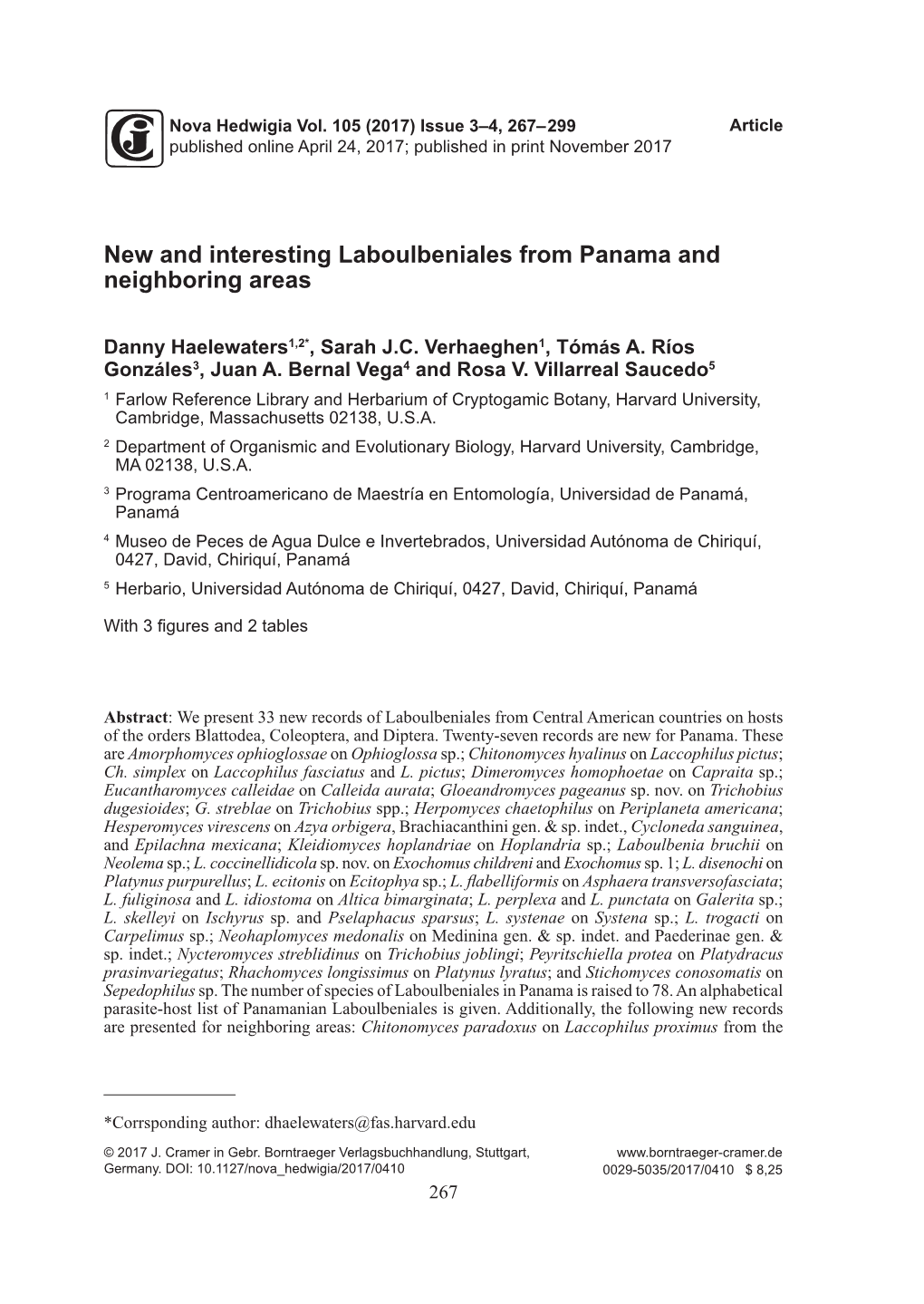 New and Interesting Laboulbeniales from Panama and Neighboring Areas