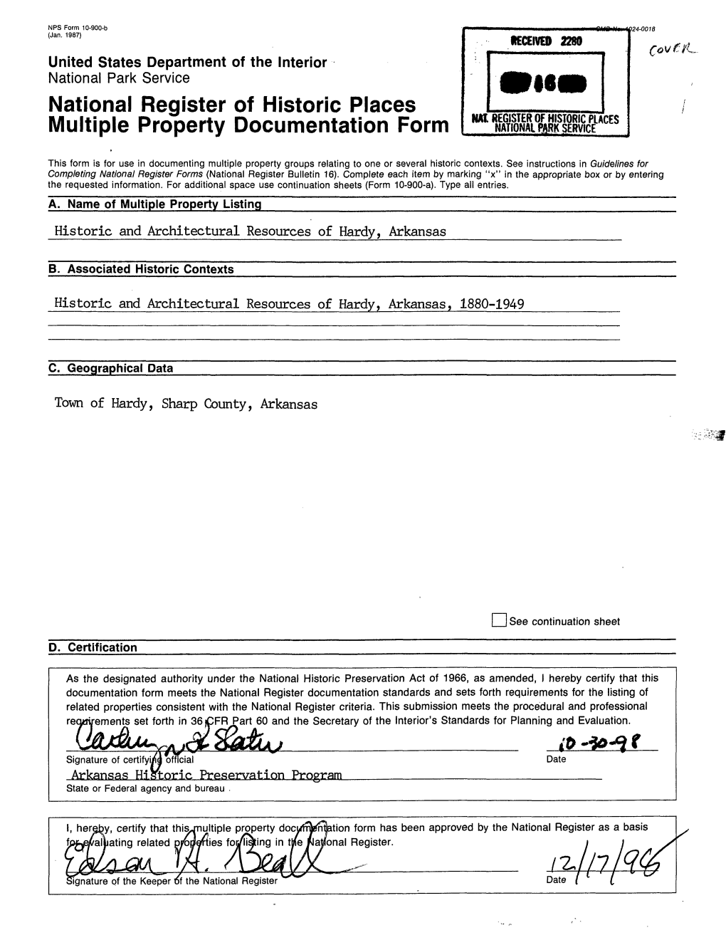 It./P/Qti' Signature of the Keeper of the National Register Date / L * I ^ ~ NPS Form 10-900-A OMB Approval No