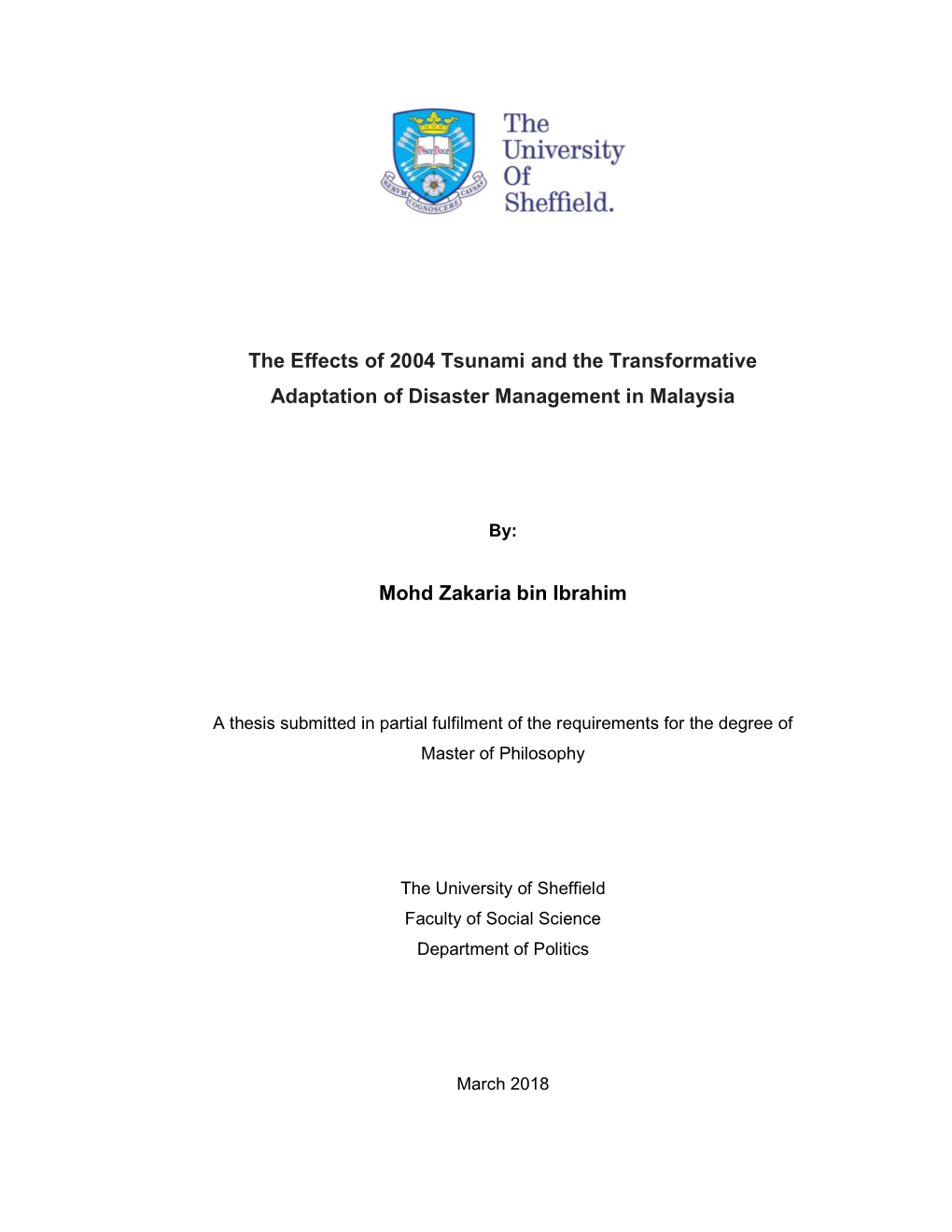 The Effects of 2004 Tsunami and the Transformative Adaptation of Disaster Management in Malaysia