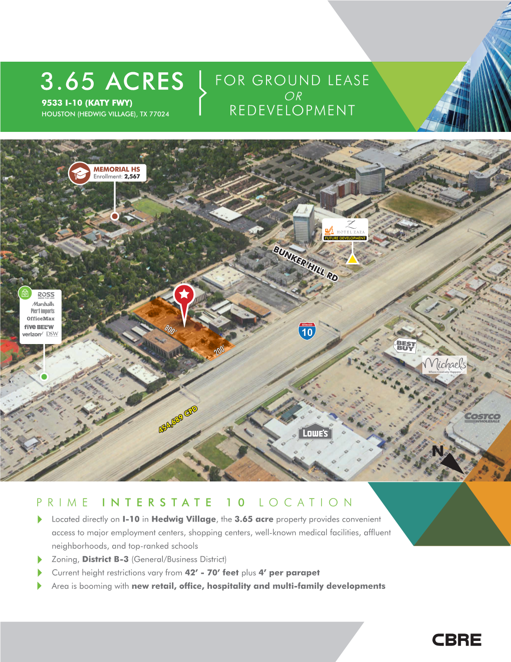 3.65 Acres for Ground Lease Or 9533 I-10 (Katy Fwy) Houston (Hedwig Village), Tx 77024 Redevelopment