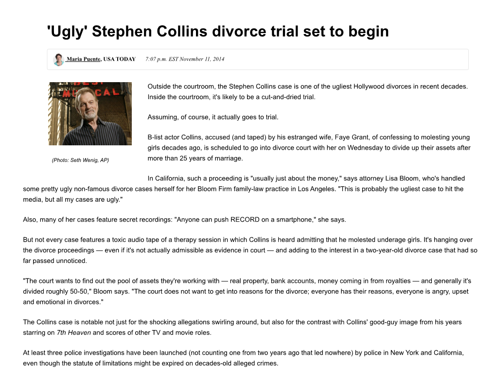 Stephen Collins Divorce Trial Set to Begin