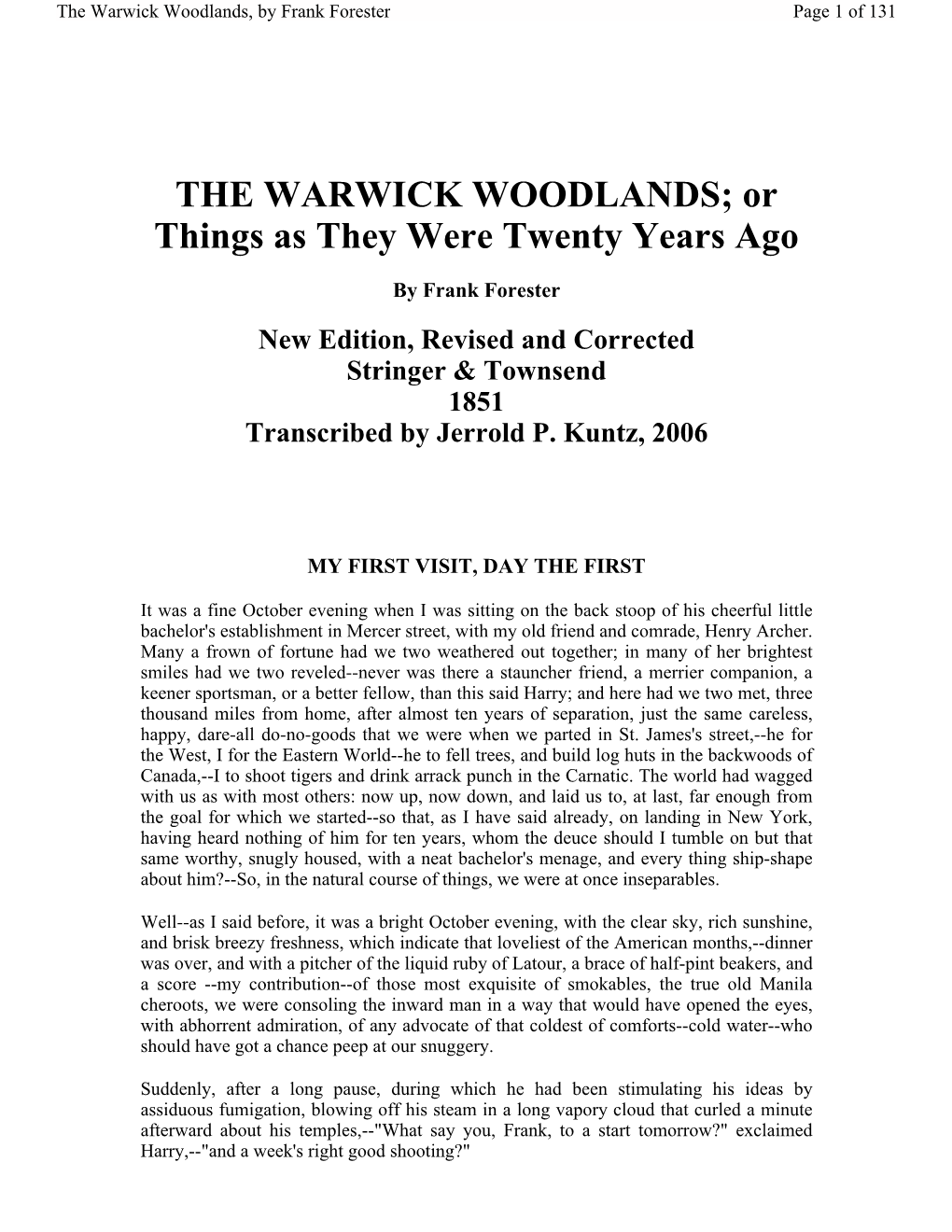 THE WARWICK WOODLANDS; Or Things As They Were Twenty Years Ago