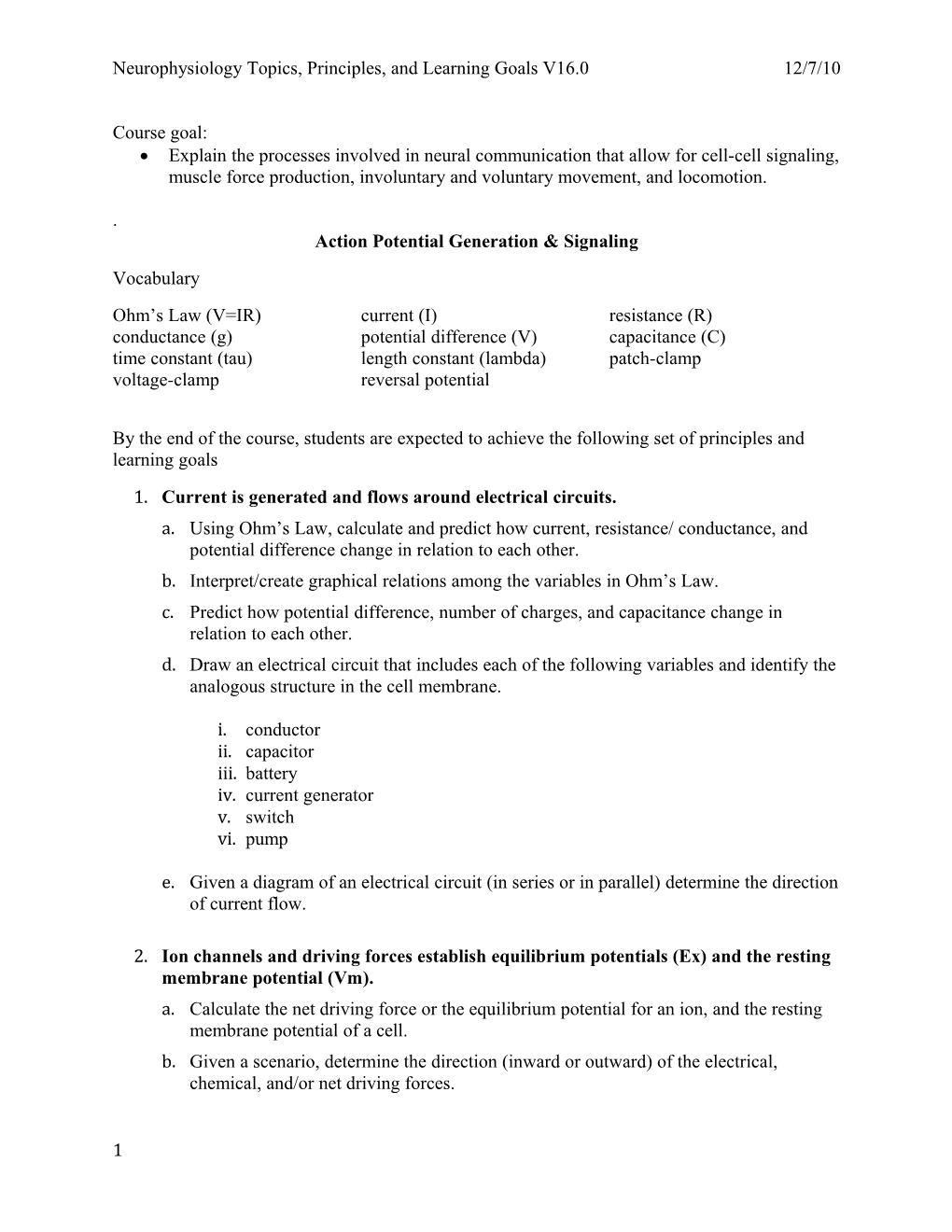 Action Potential Generation & Signaling