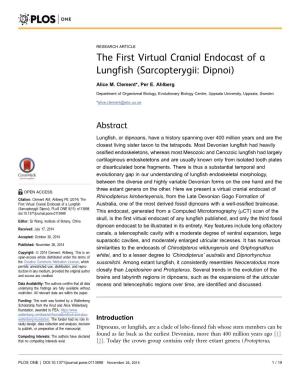 The First Virtual Cranial Endocast of a Lungfish (Sarcopterygii: Dipnoi)