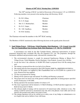 Minutes of 190 SEAC Meeting Date: 12/09/2014 the 190 Meeting Of