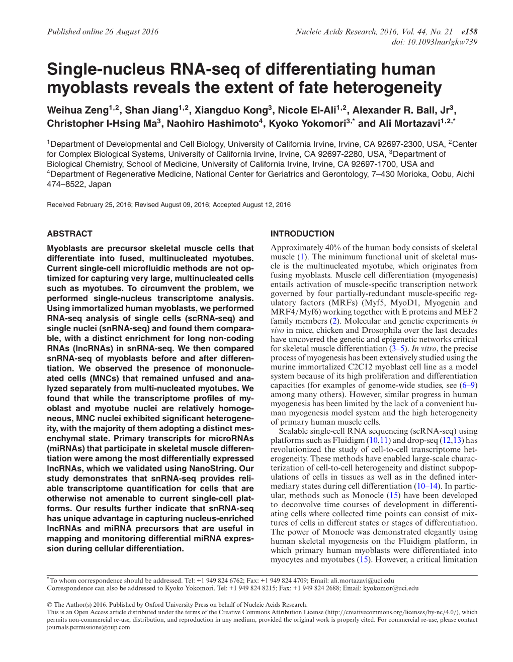 Single-Nucleus RNA-Seq of Differentiating Human Myoblasts Reveals the Extent of Fate Heterogeneity