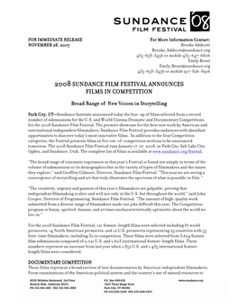 2008S Undance Film Festival Announces