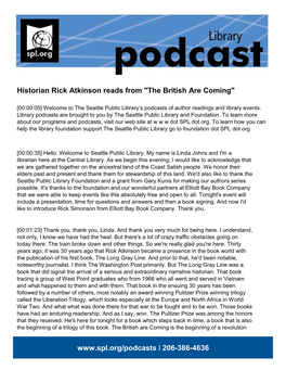 Historian Rick Atkinson Reads from "The British Are Coming"